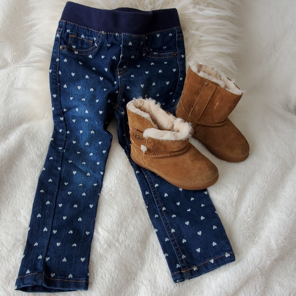 Blue pants with white hearts